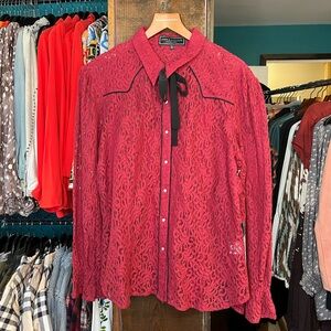 Double D Ranch Red Lace Button Down Shirt
